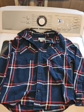 Kids Size Small Sonoma Navy Plaid Shirt with Red and White Stripes